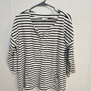 J Jill Black And White Striped Terry Cloth Sweater Sz Large Casual Comfort W499